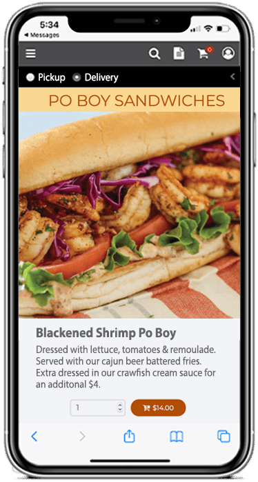 Image of phone with website for takeout menu on it