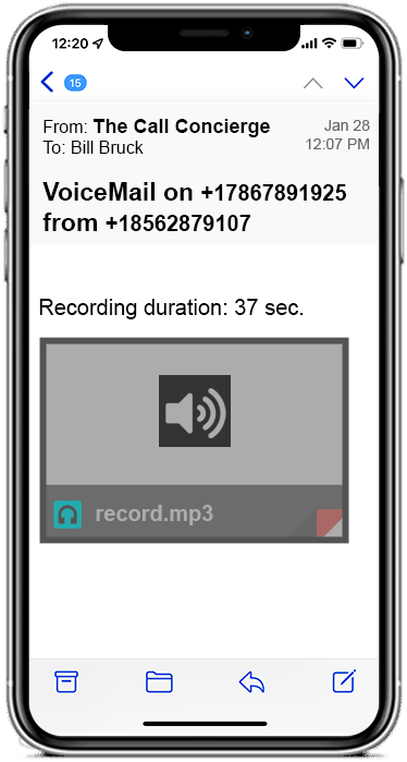 Imager of cell phone with email open with voicemail attachment